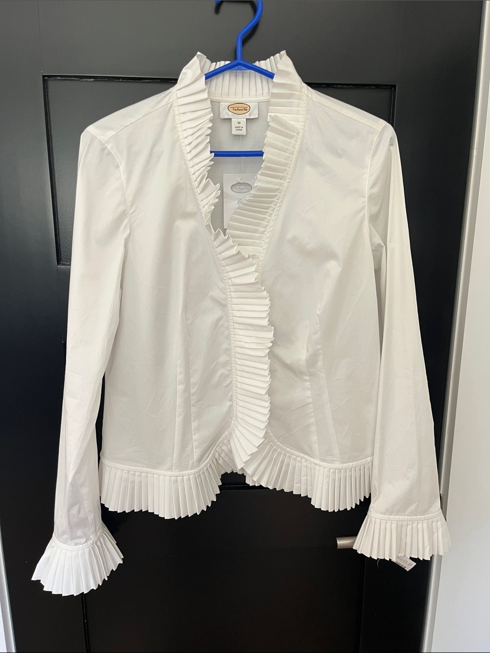 NWT Size 10 Talbots White Ruffled Cotton Blouse